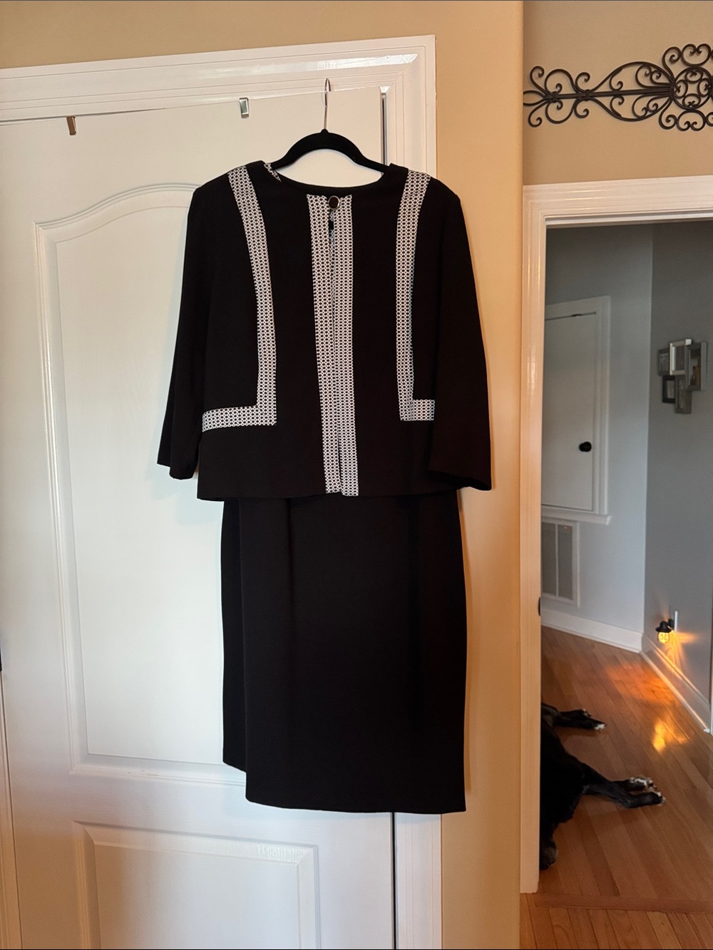 Danny & Nicole Black Midi Dress Set with White Trim